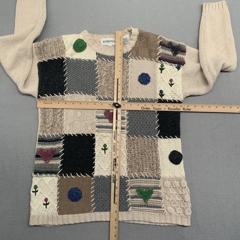 Vintage Baxter Wells Sweater 3D Embroidered Heart Flower Cottagecore Petite M - Picture 10 of 14